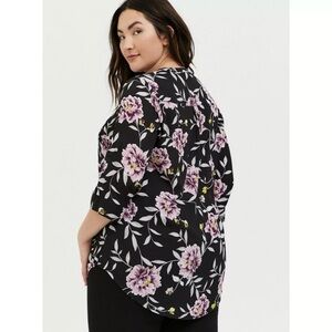 Torrid Goth Dark Tiki Harper Georgette Floral Pullover 3/4 Sleeve Top Black 0